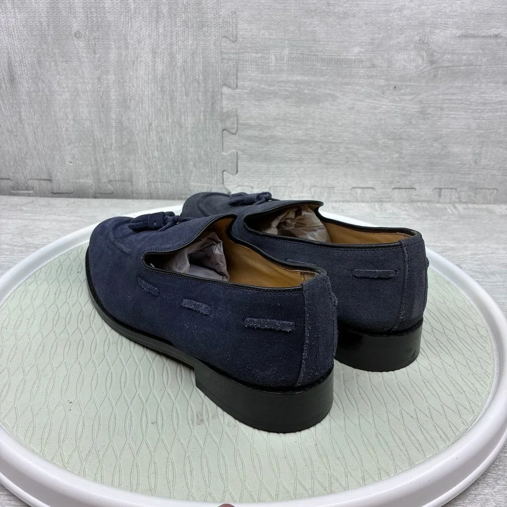 Samuel Windsor Tassel Loafers Mens 10.5 Blue Suede Slip On Dress Shoes